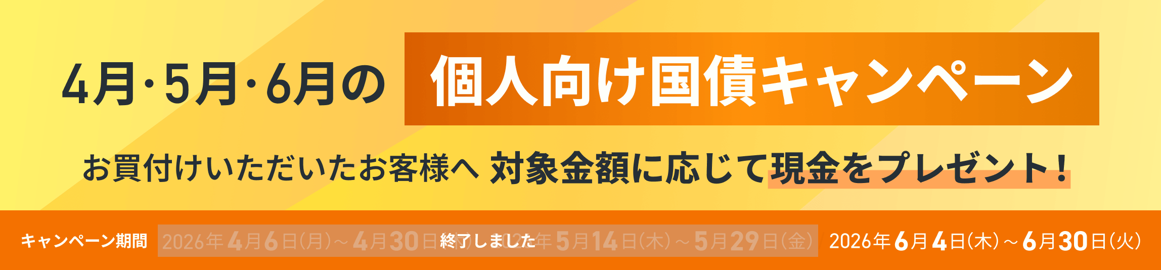 ＜4月・5月・6月の個人向け国債＞現金プレゼントキャンペーンを実施中